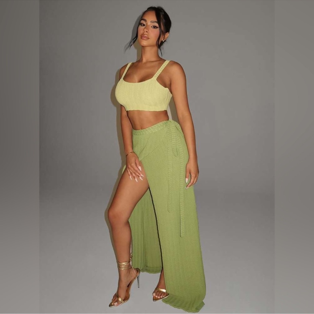 NAKED WARDROBE Wrapped in Crochet Wrap Maxi Skirt with Waist Tie + Matching top